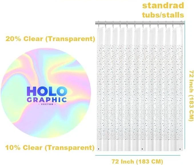 Waterproof PEVA Clear Plastic Bathroom Shower Curtain With Rustproof Metal Grommets Laser Star Design Shower Curtain